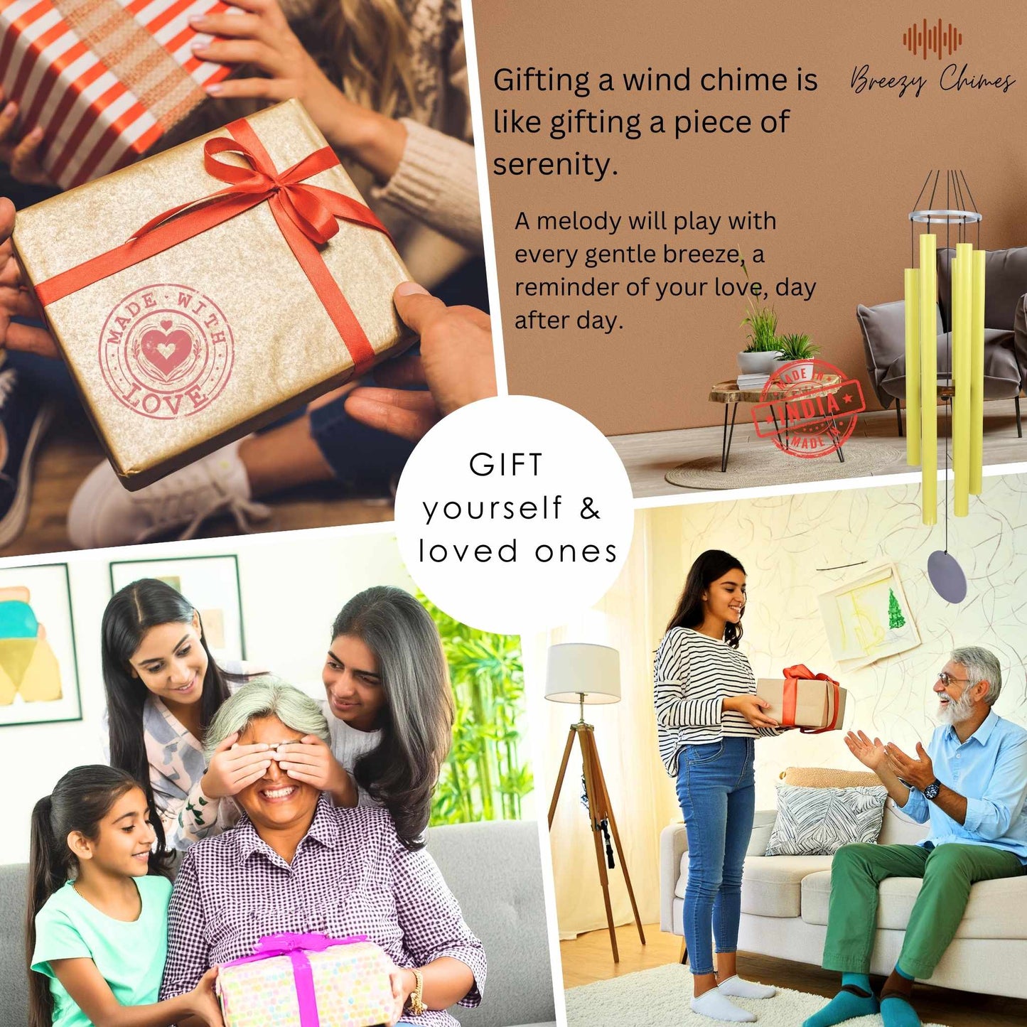 Terracotta Lovers - 50 inch Large Wind Chimes gift packaging - Breezy Chimes