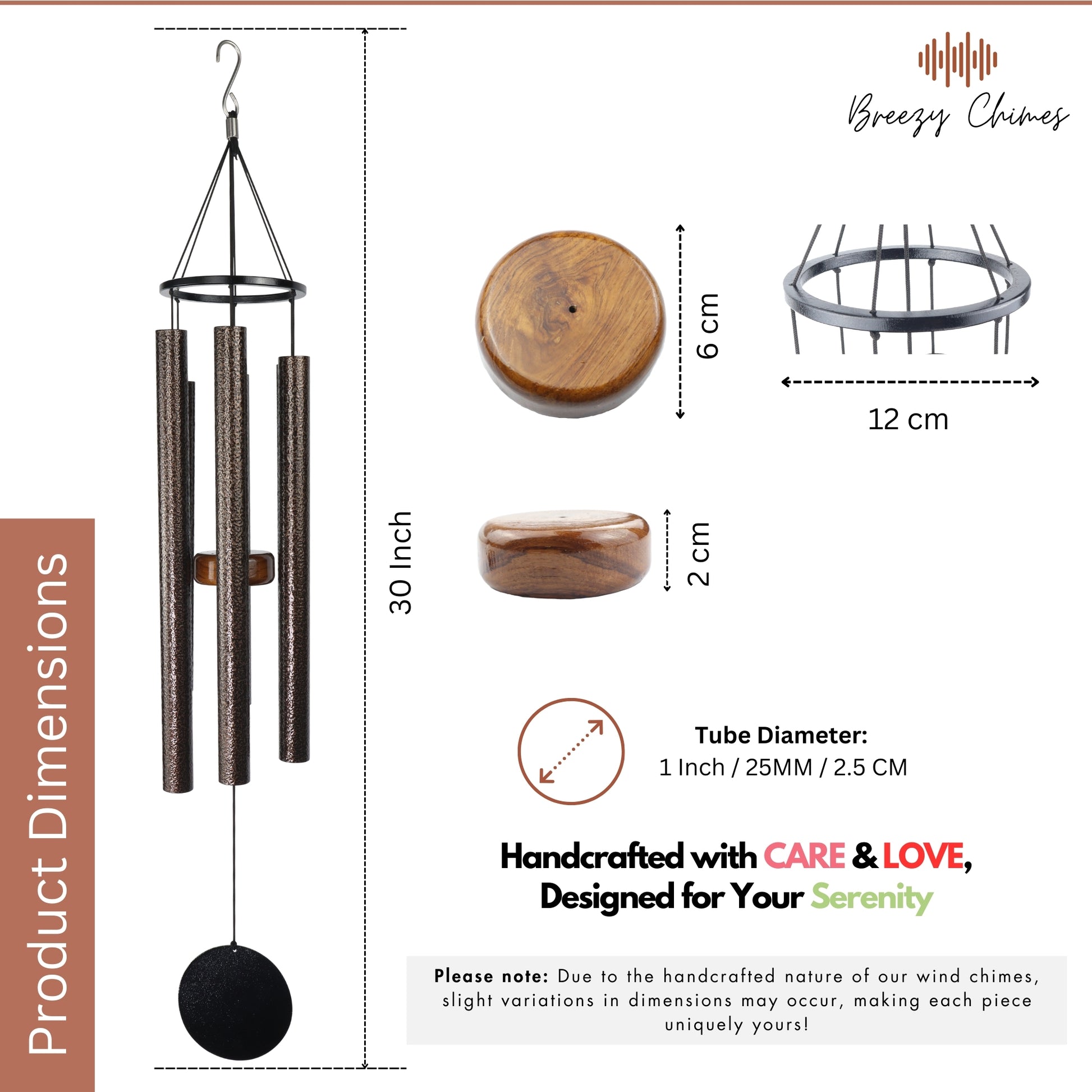 Antique Seekers - 30 inch Large Wind Chimes size and dimensions - Breezy Chimes