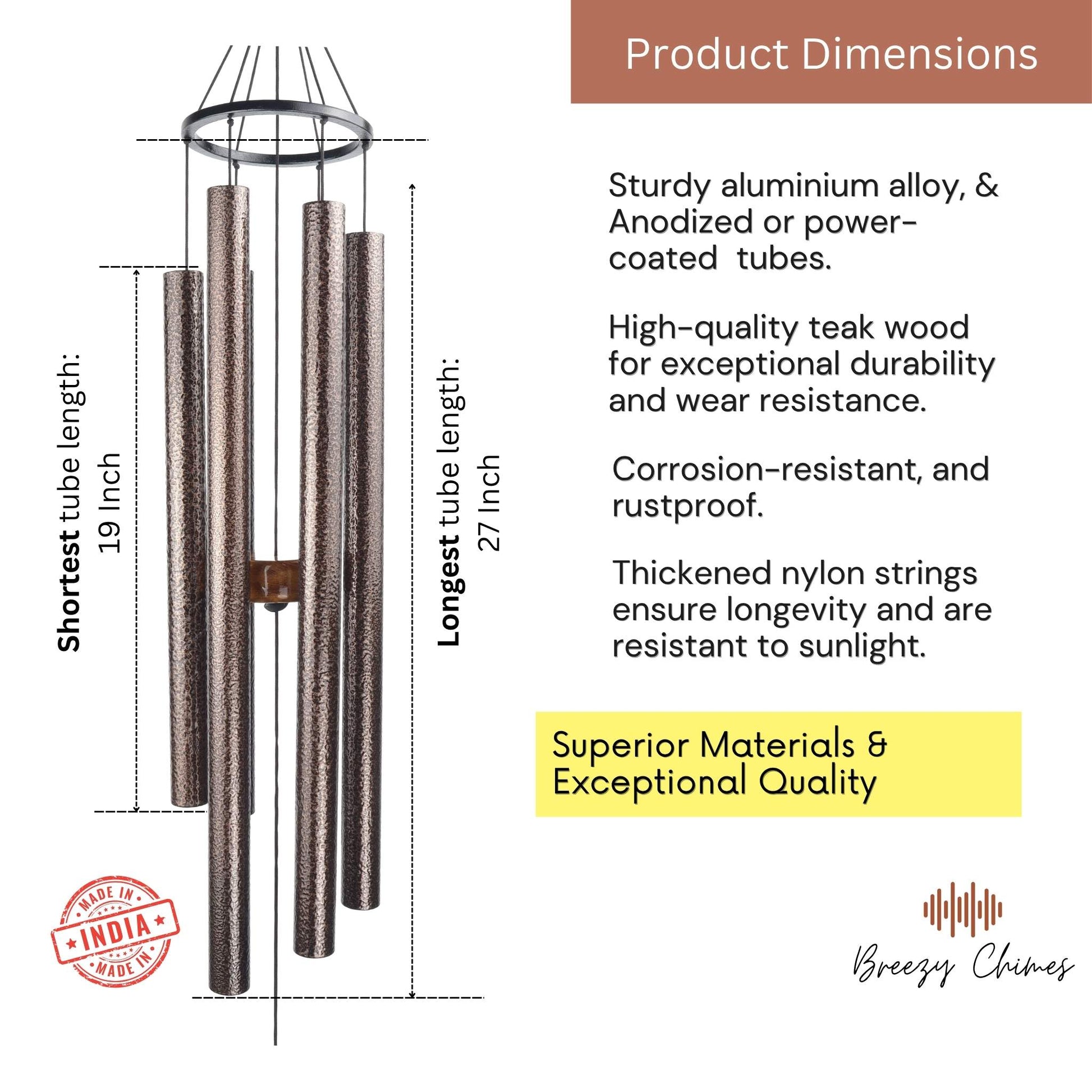 Antique Seekers - 50 inch Large Wind Chimes pipe dimensions - Breezy Chimes