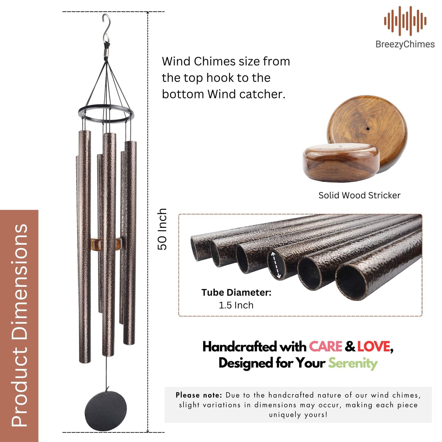Antique Seekers - 50 inch Large Wind Chimes size and dimensions - Breezy Chimes
