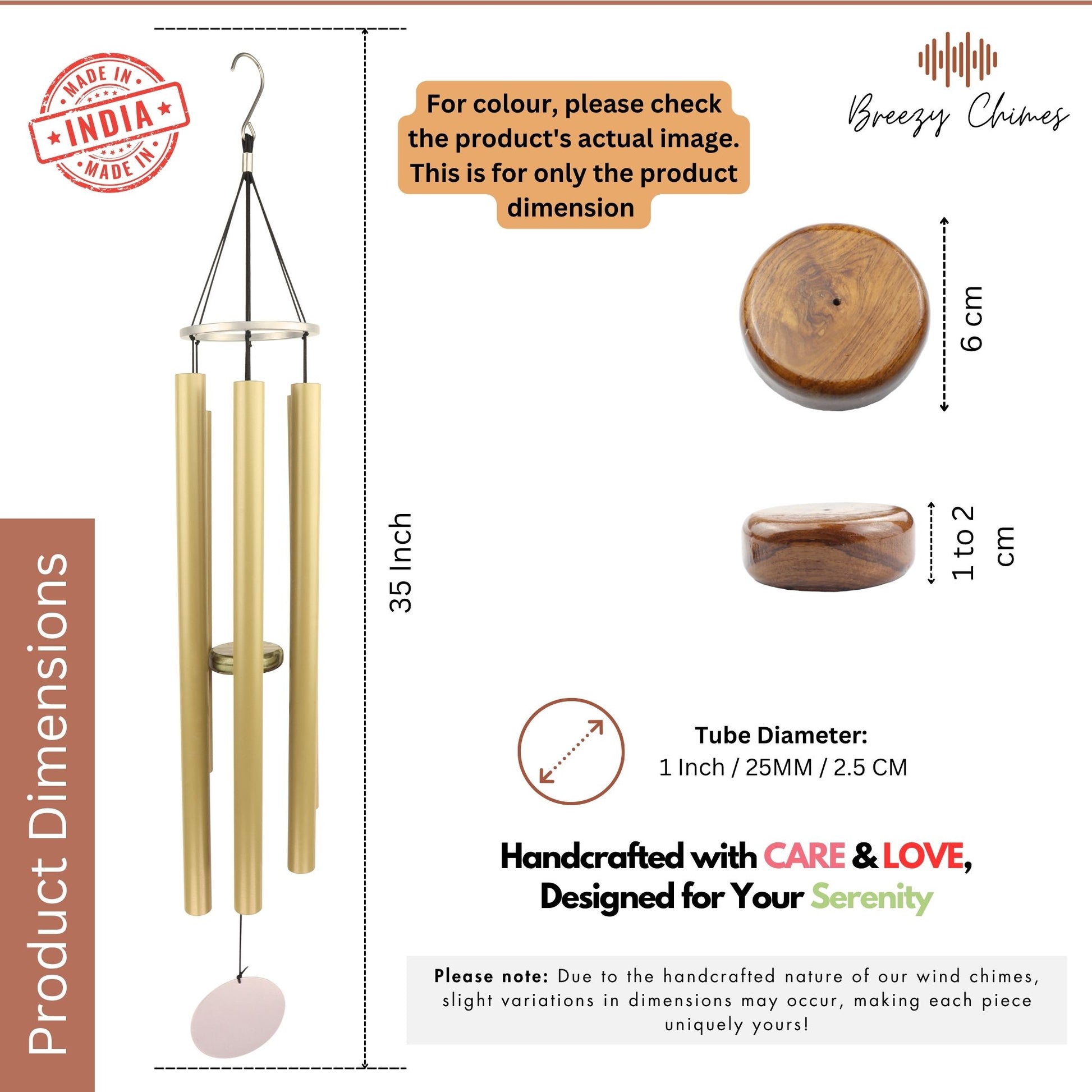 Golden Aura - 35 inch Large Wind Chimes size and dimensions - Breezy Chimes