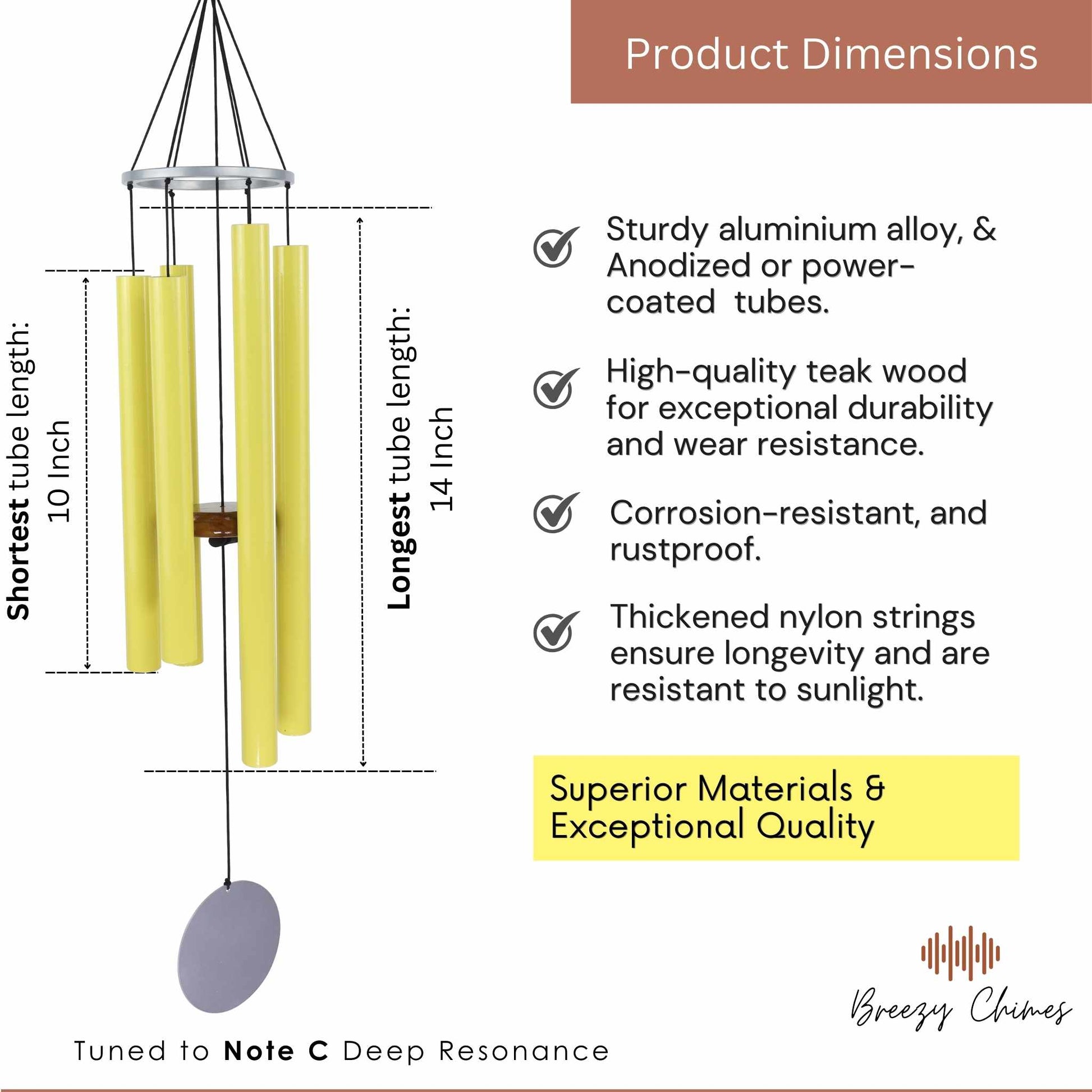 Harmonic Citrus - 30 inch Large Wind Chimes pipe dimensions - Breezy Chimes