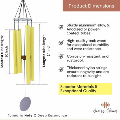 Harmonic Citrus - 30 inch Large Wind Chimes pipe dimensions - Breezy Chimes