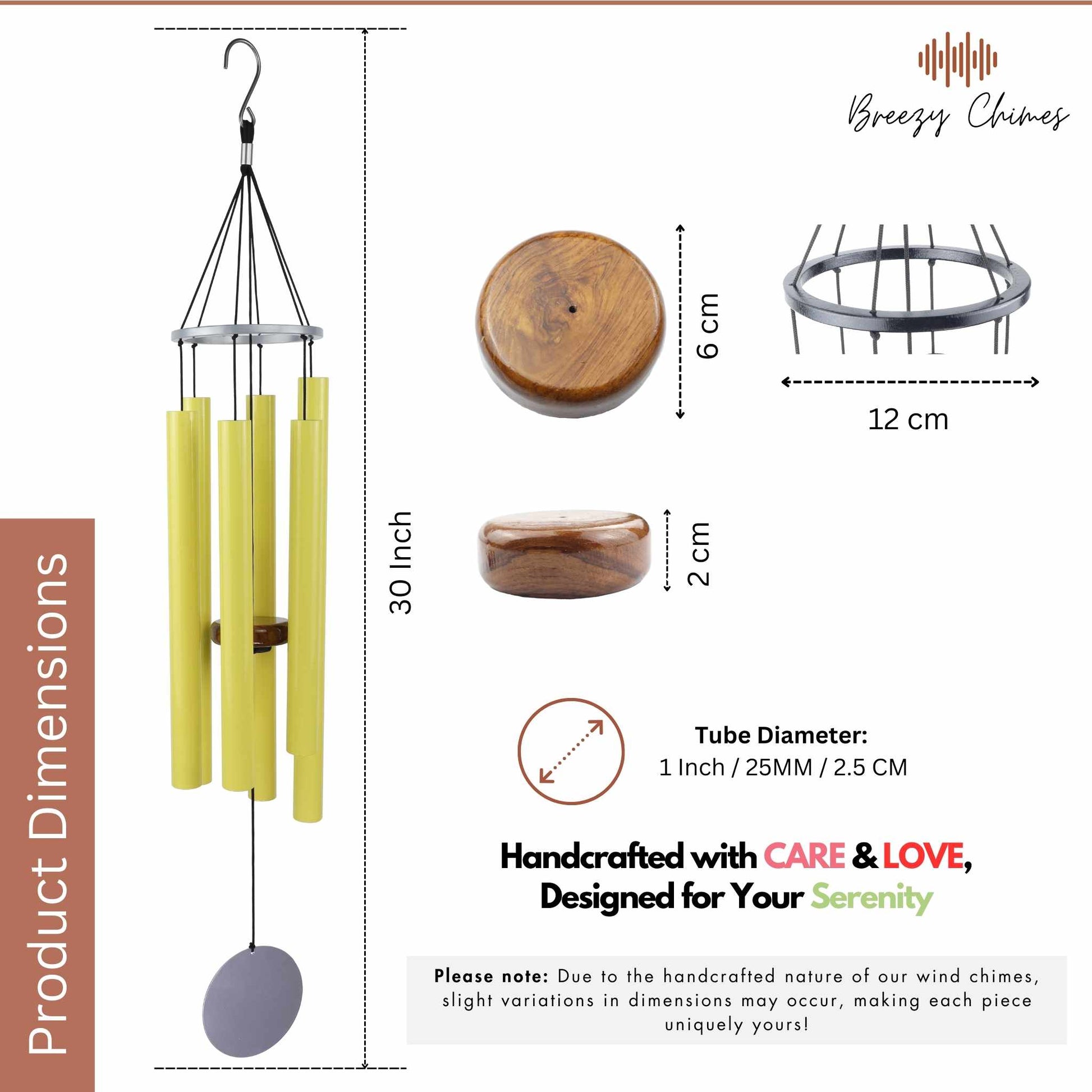 Harmonic Citrus - 30 inch Large Wind Chimes size and dimensions - Breezy Chimes