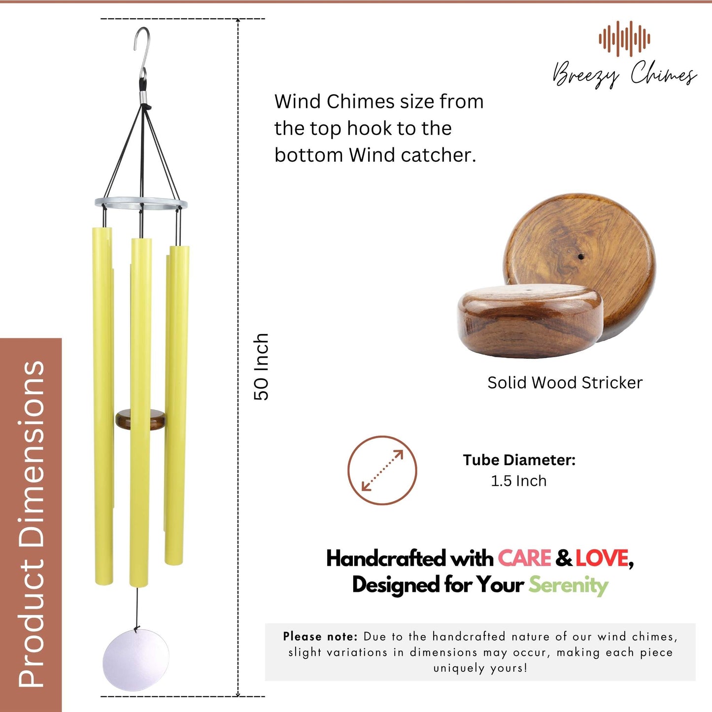 Harmonic Citrus - 50 inch Large Wind Chimes size and dimensions - Breezy Chimes