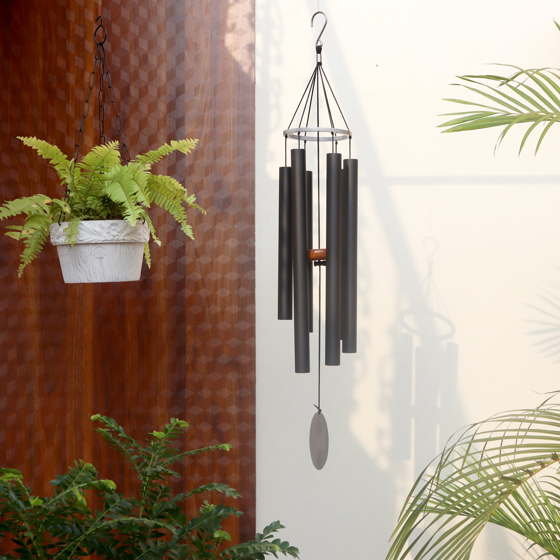 Jet Black - 30 inch Large Wind Chimes full view - Breezy Chimes