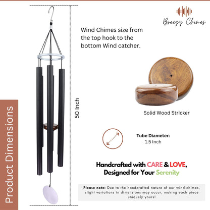 Jet Black - 50 inch Large Wind Chimes size and dimensions - Breezy Chimes