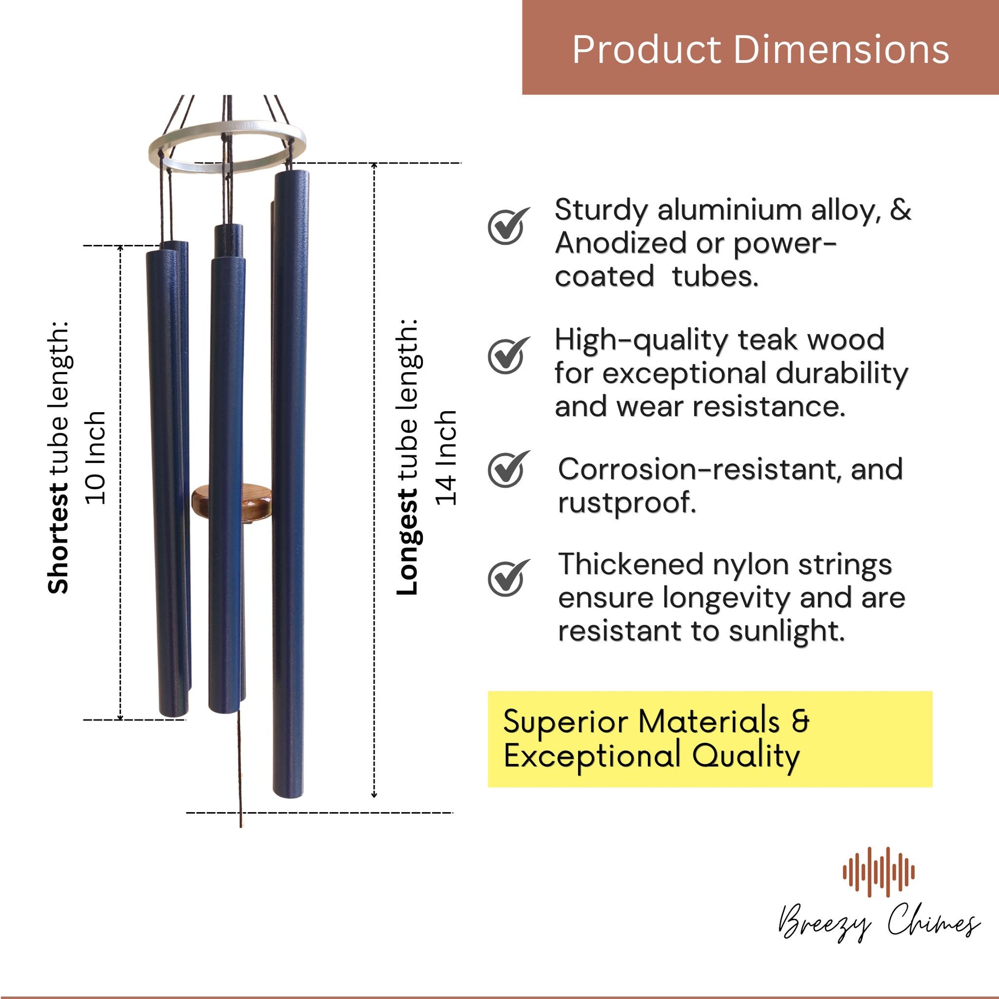Midnight Echo - 30 inch Large Wind Chimes pipe dimensions - Breezy Chimes