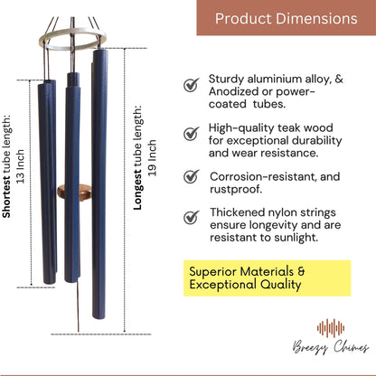 Midnight Echo - 35 inch Large Wind Chimes pipe dimensions - Breezy Chimes