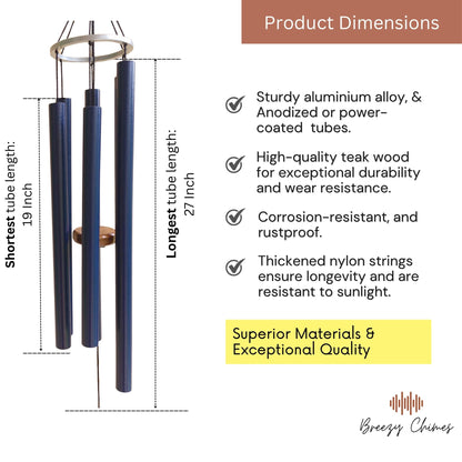 Midnight Echo - 50 inch Large Wind Chimes pipe dimensions - Breezy Chimes