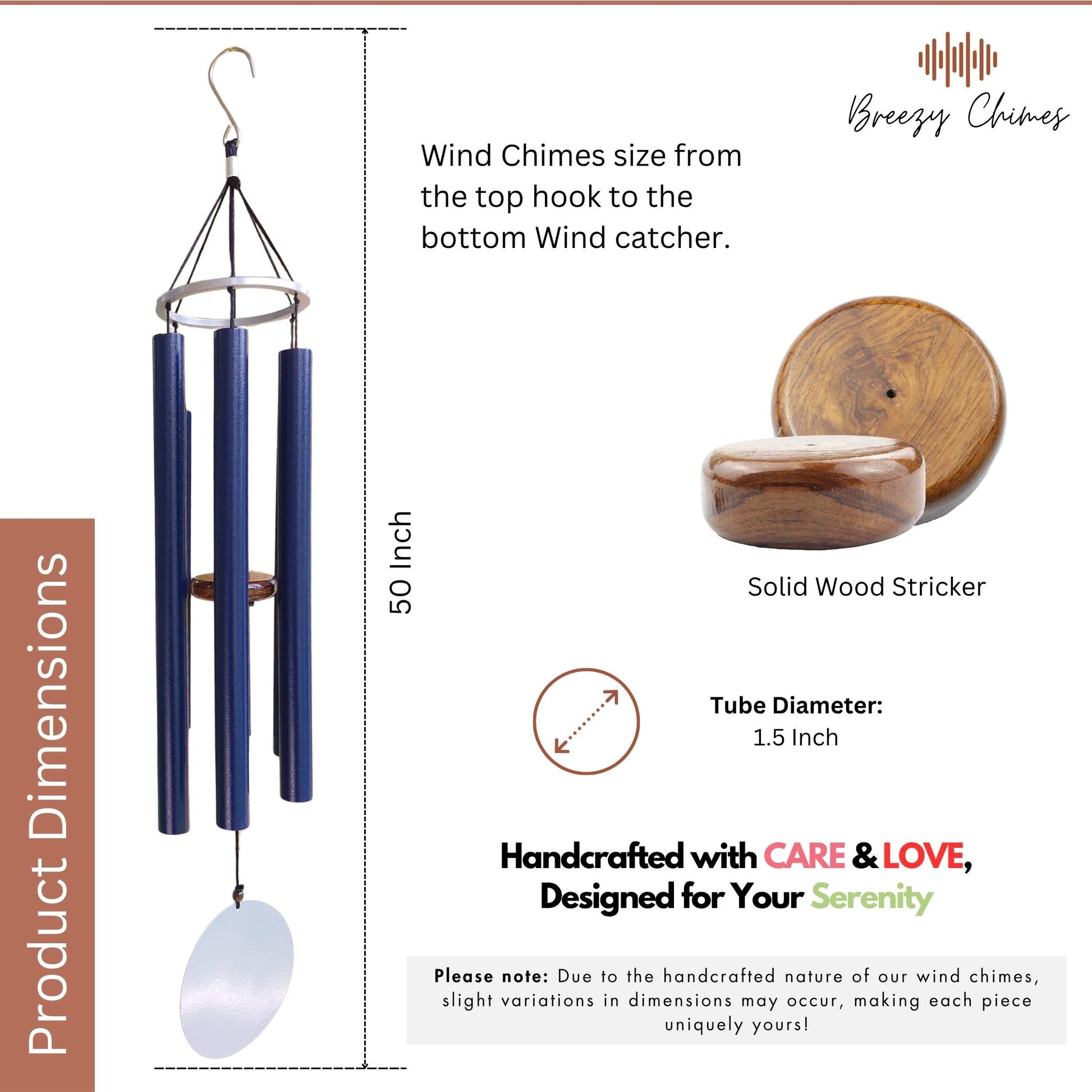 Midnight Echo - 50 inch Large Wind Chimes size and dimensions - Breezy Chimes
