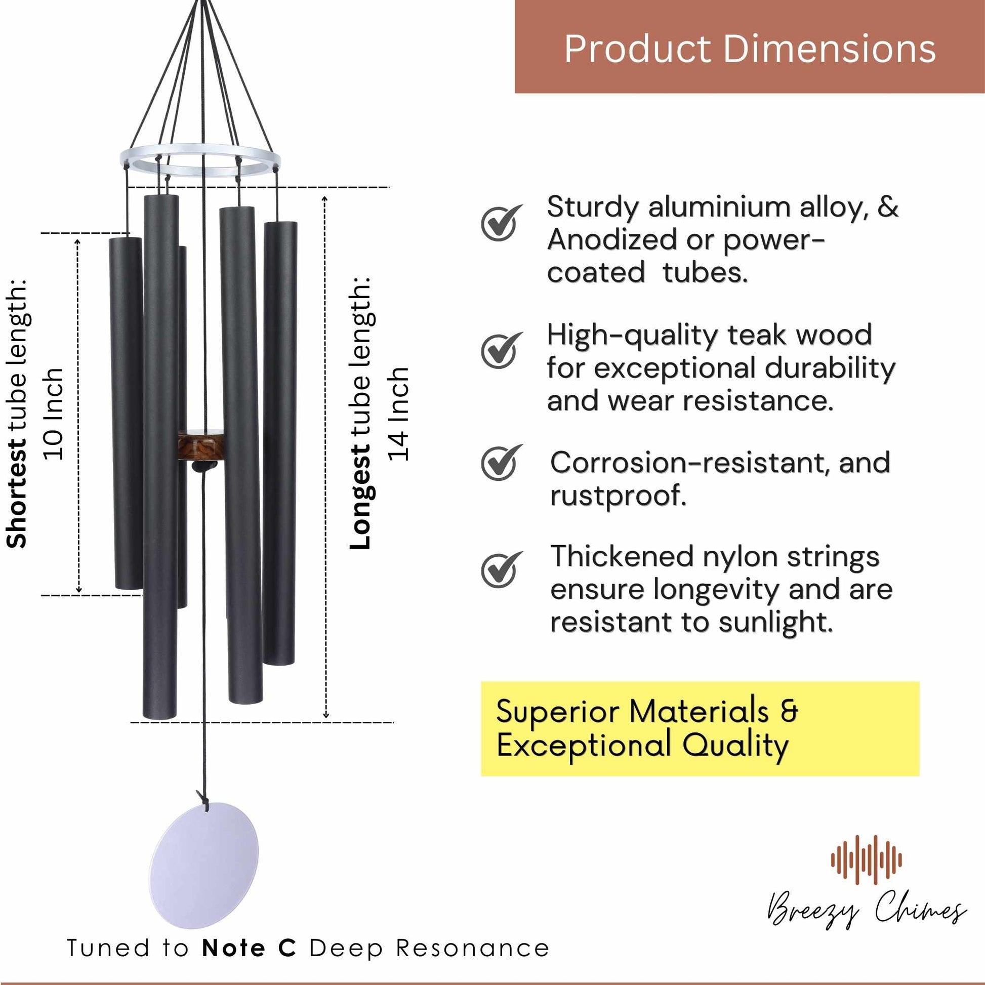 Pearl Grace - 30 inch Large Wind Chimes pipe dimensions - Breezy Chimes