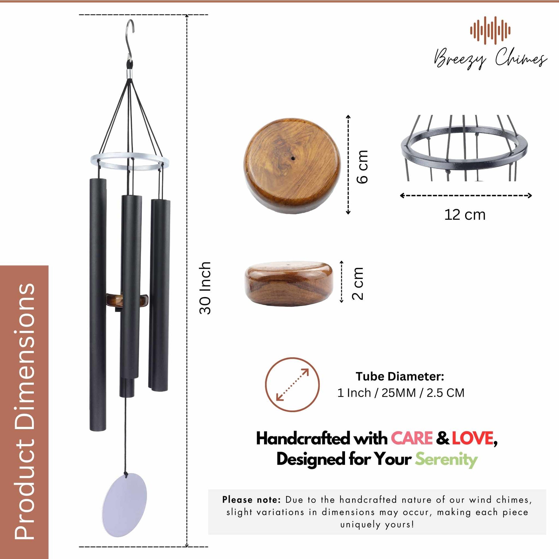 Pearl Grace - 30 inch Large Wind Chimes size and dimensions - Breezy Chimes
