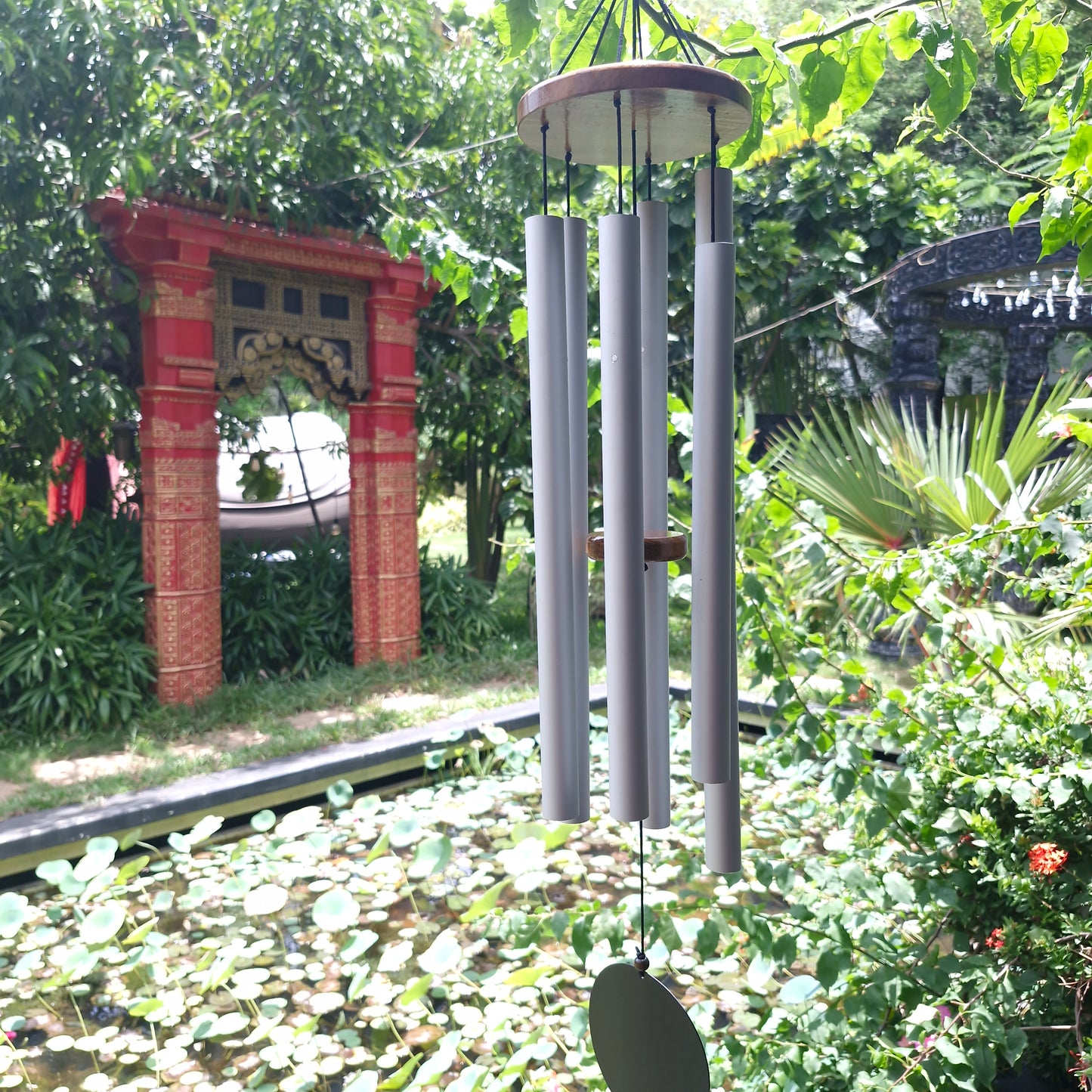 Silver Serenade - 35 inch Large Wind Chimes full view  - Breezy Chimes