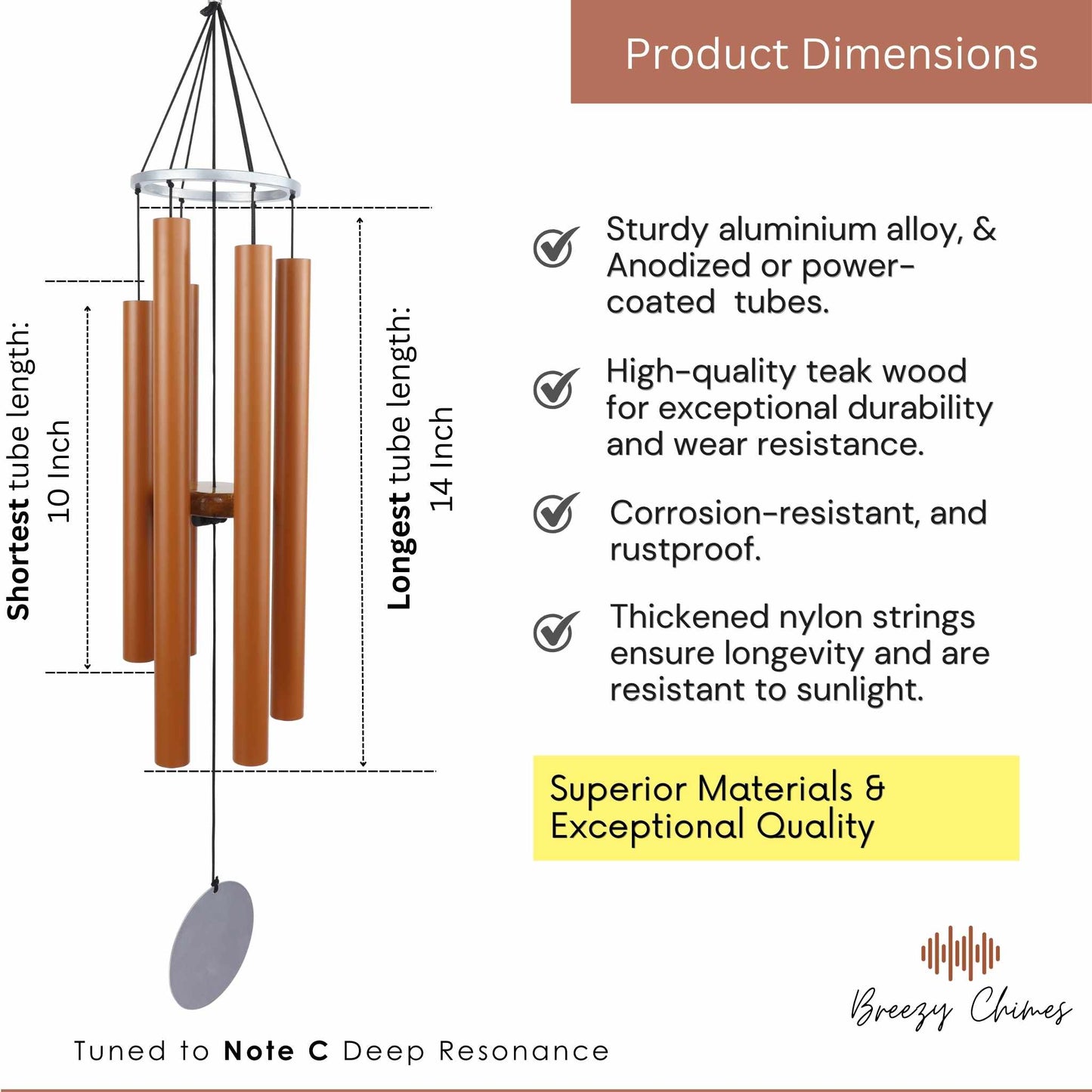 Terracotta Lovers - 30 inch Large Wind Chimes pipe dimensions - Breezy Chimes