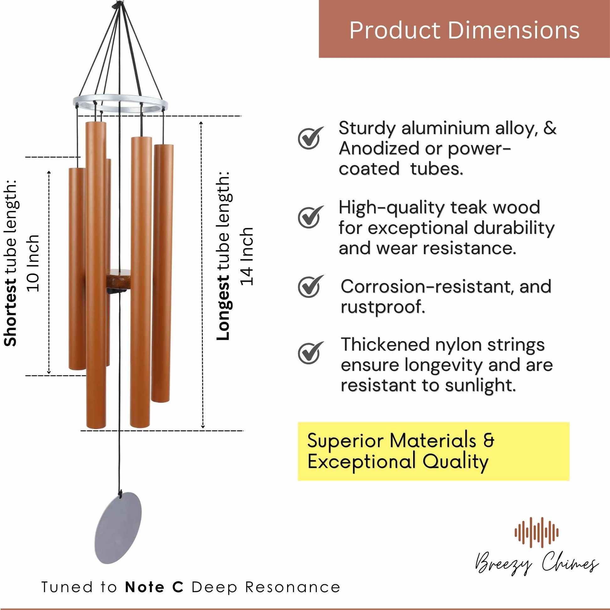 Terracotta Lovers - 30 inch Large Wind Chimes pipe dimensions - Breezy Chimes