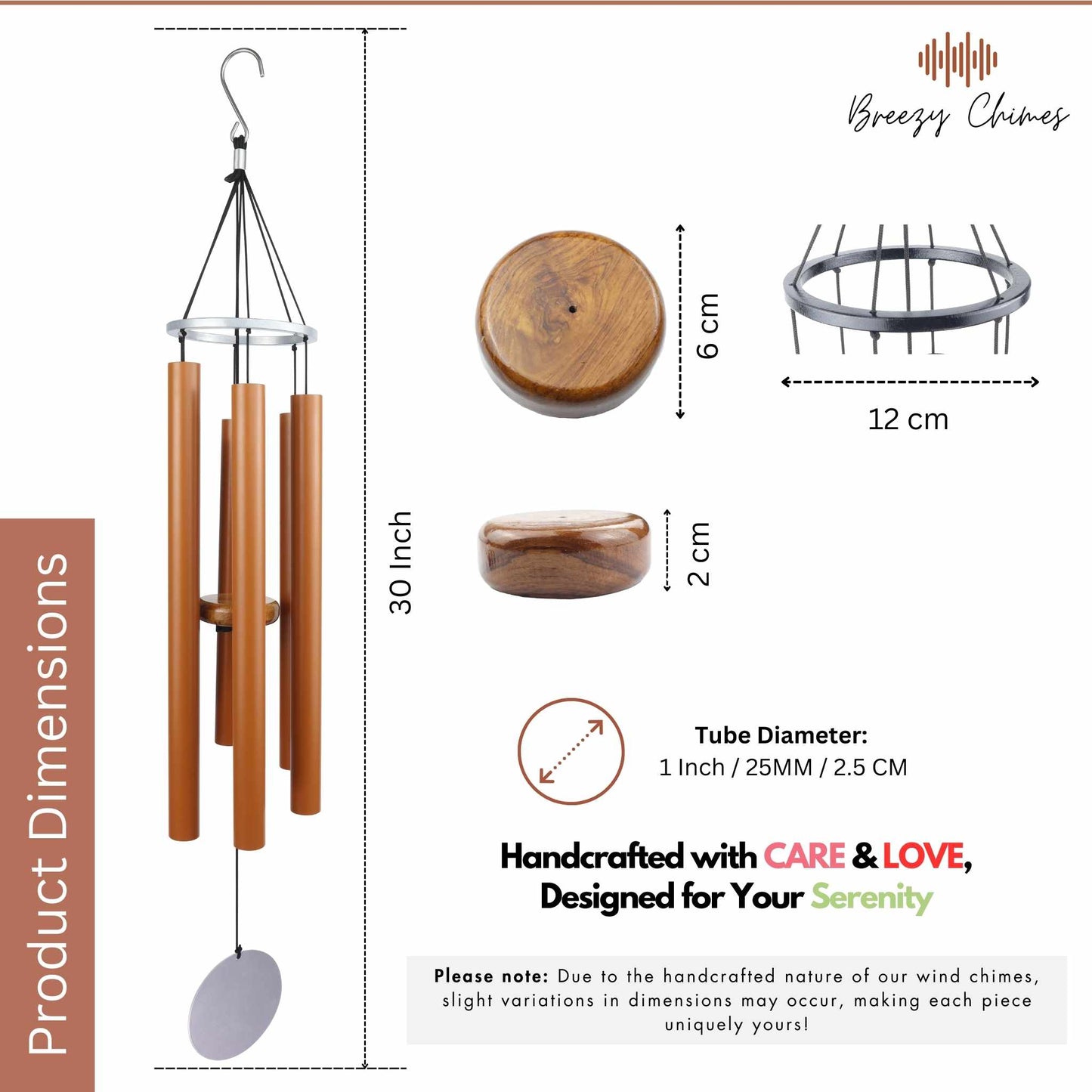 Terracotta Lovers - 30 inch Large Wind Chimes size and dimensions - Breezy Chimes