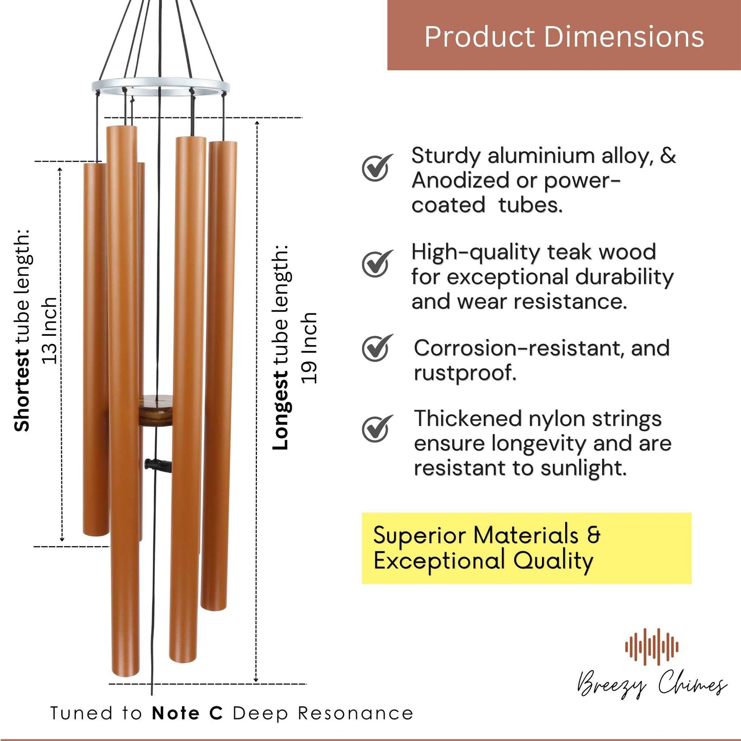 Terracotta Lovers - 35 inch Large Wind Chimes pipe dimensions - Breezy Chimes