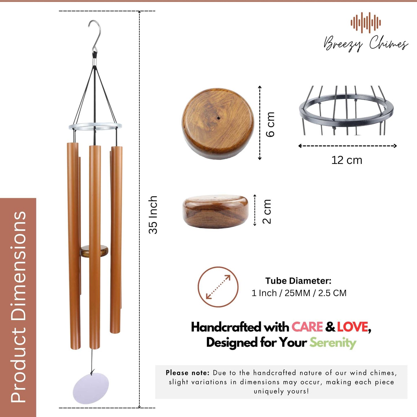 Terracotta Lovers - 35 inch Large Wind Chimes size and dimensions - Breezy Chimes