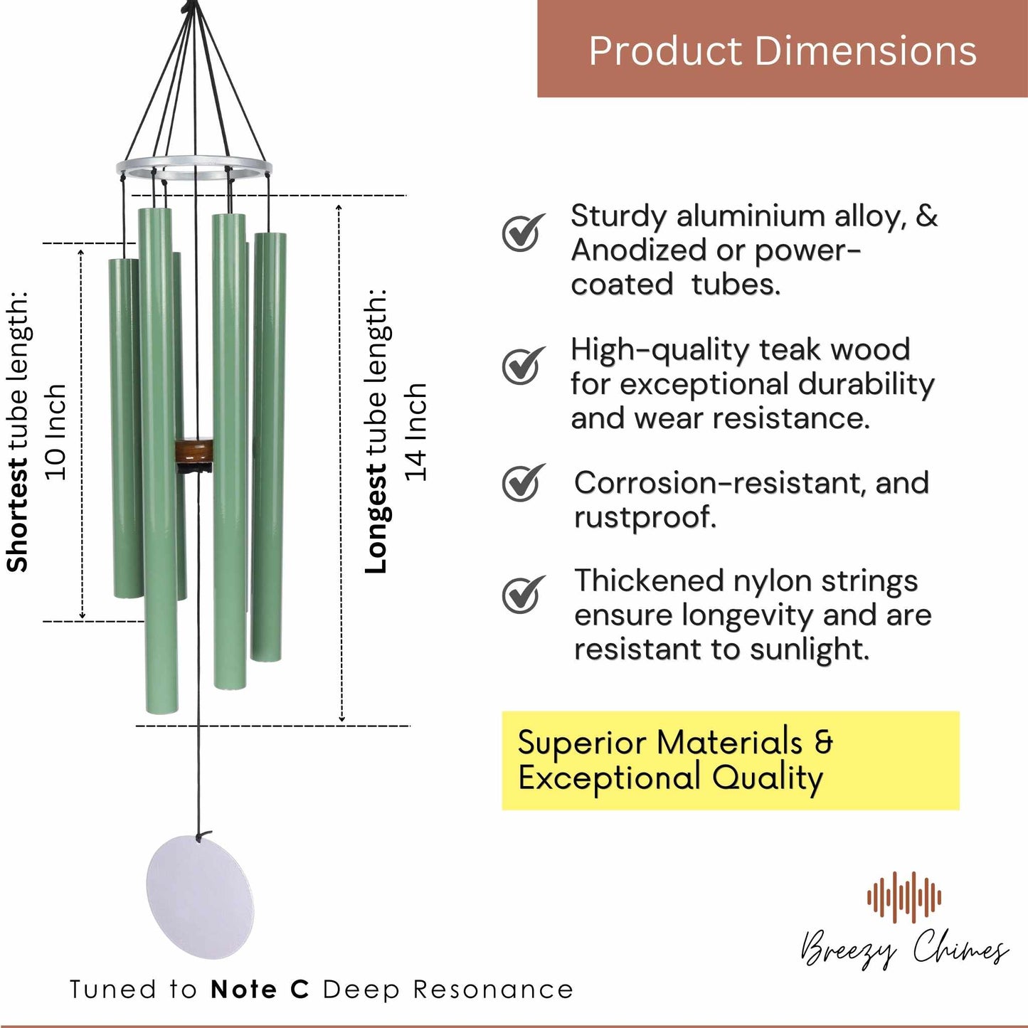 Willow Symphony - 30 inch Large Wind Chimes pipe dimensions - Breezy Chimes