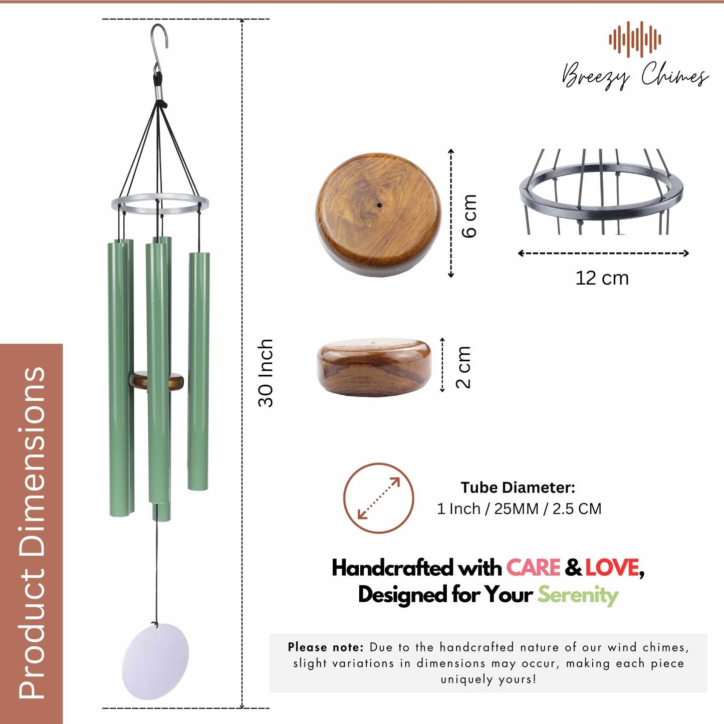 Willow Symphony - 30 inch Large Wind Chimes size and dimensions - Breezy Chimes