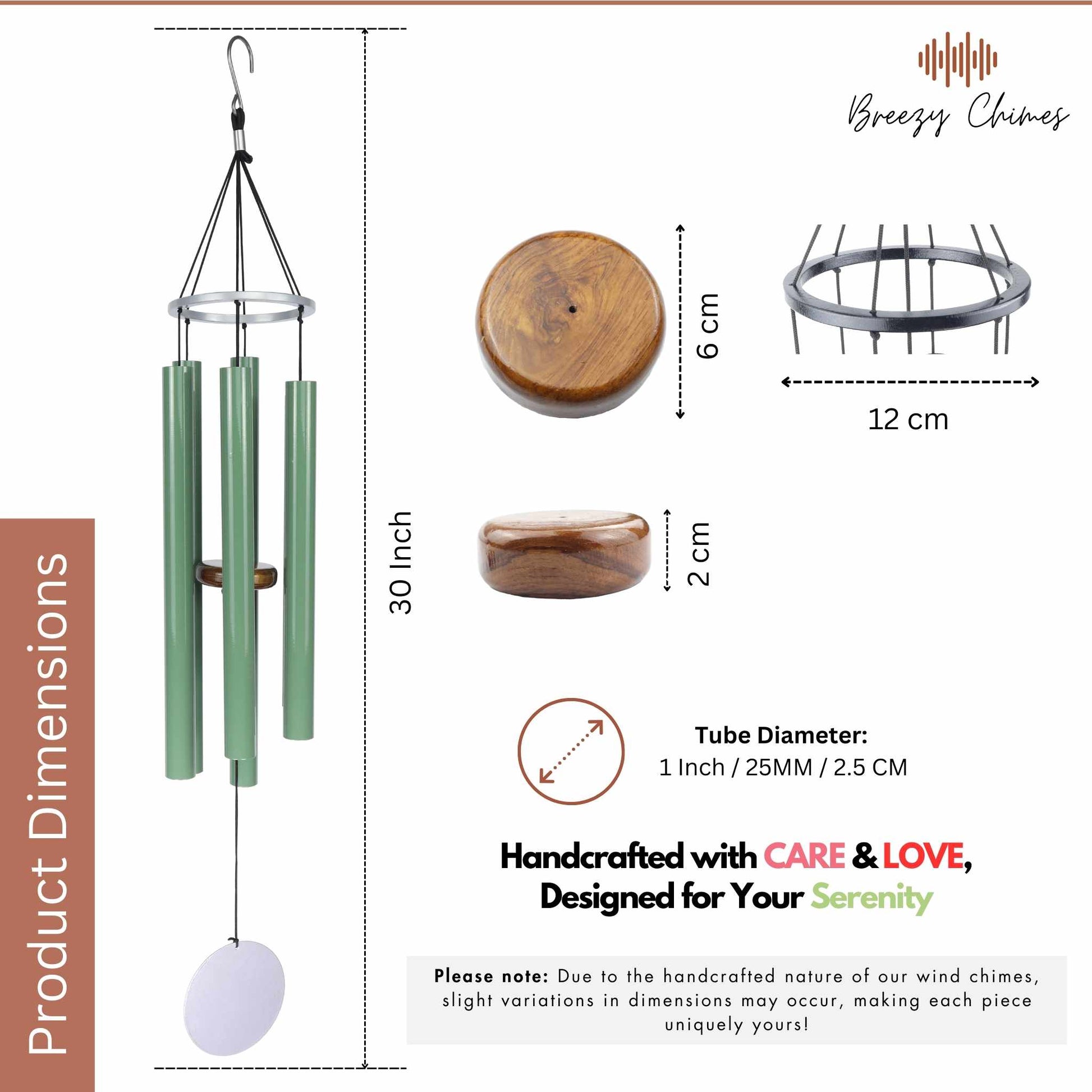 Willow Symphony - 30 inch Large Wind Chimes size and dimensions - Breezy Chimes