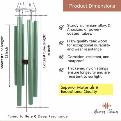 Willow Symphony 35 inch Large Wind Chimes pipe dimensions - Breezy Chimes