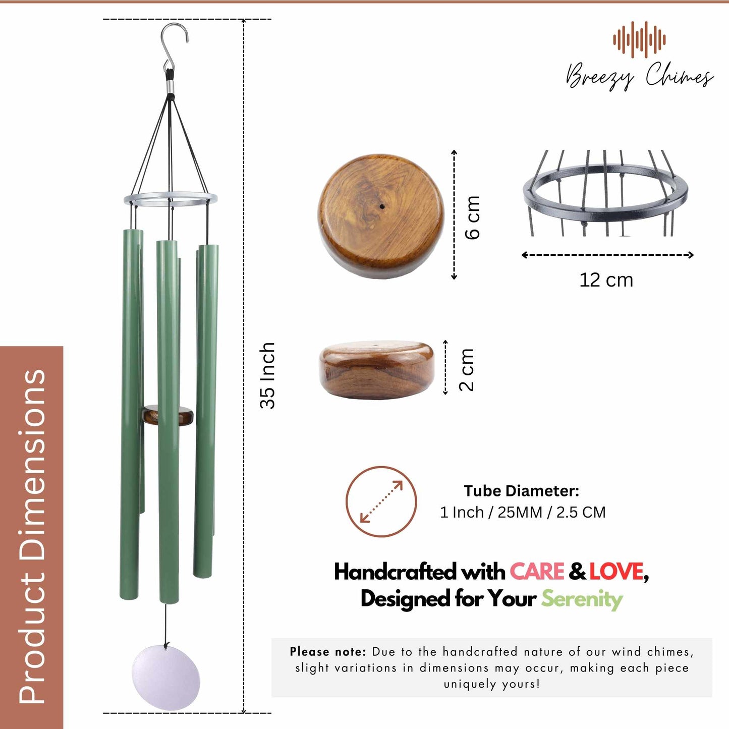 Willow Symphony 35 inch Large Wind Chimes size and dimensions - Breezy Chimes
