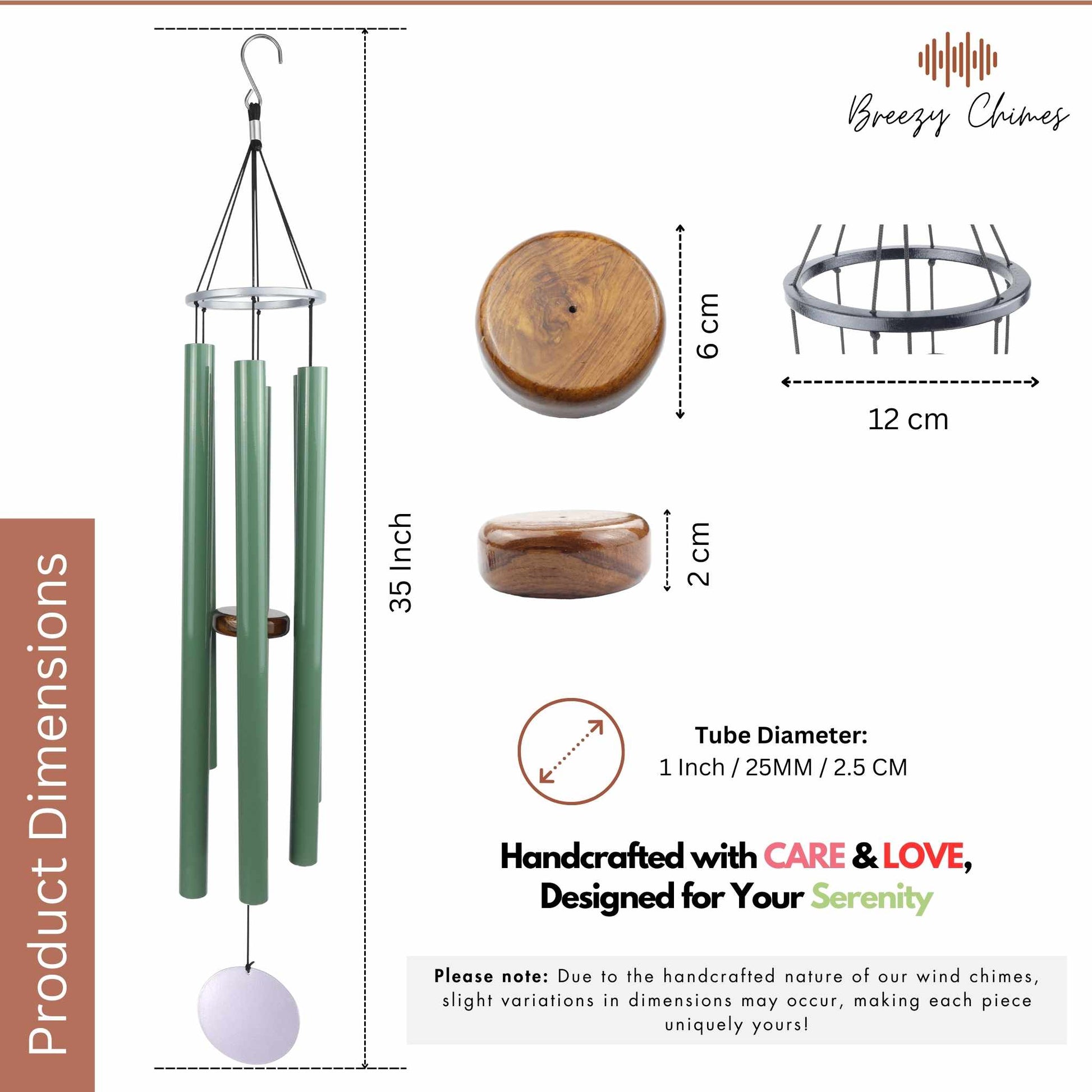 Willow Symphony 35 inch Large Wind Chimes size and dimensions - Breezy Chimes