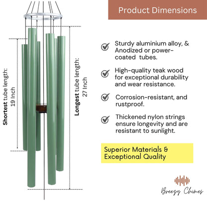 Willow Symphony - 50 inch Large Wind Chimes pipe dimensions - Breezy Chimes