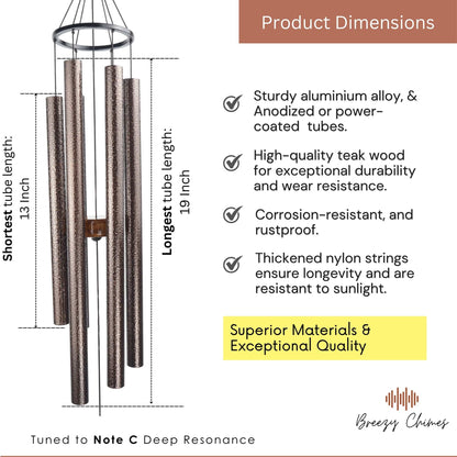 Antique Seekers 35 inch Large Wind Chimes pipe dimensions - Breezy Chimes
